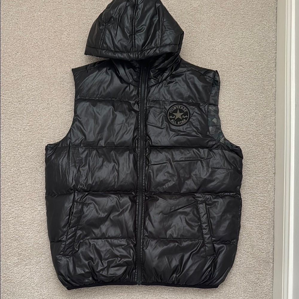 Converse Reversible Black Puffer Vest with Hood